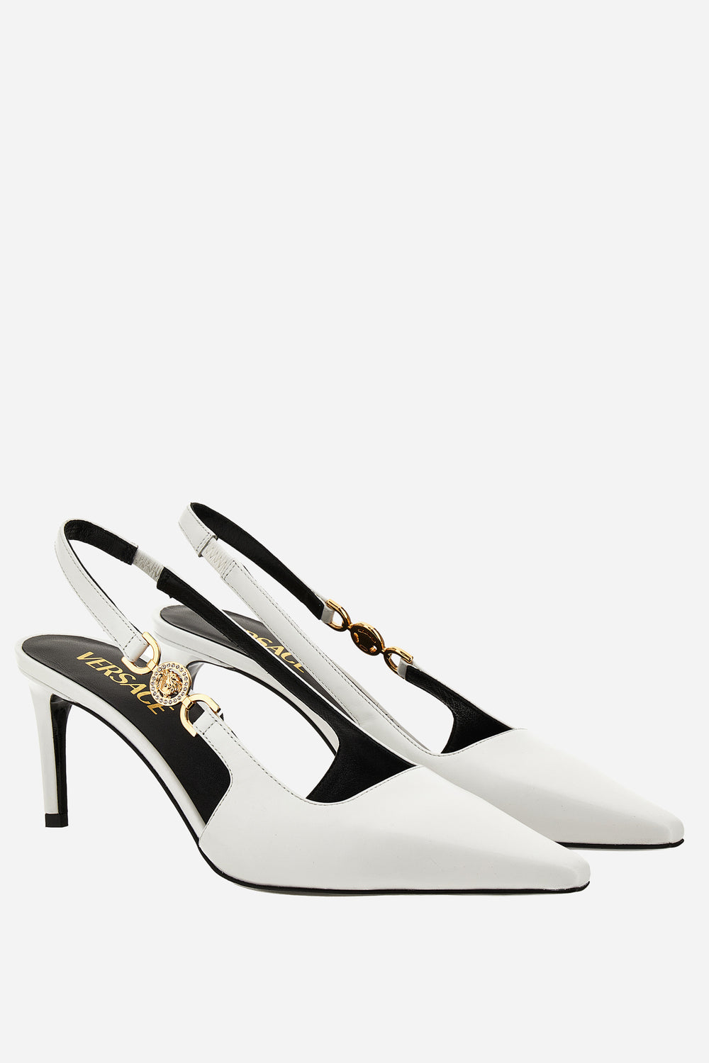 Versace — Medusa 95 Sling Back H.70 In Shiny Calf Leather-Metal Hardware