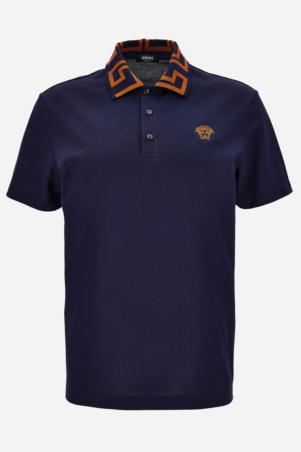 Versace — Polos In Organic Cotton Piquet Fabric With Embroidery And Lurex Greek Collar